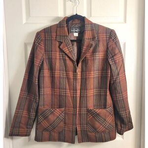 Requirements 10 Brown Plaid Wool Blend Zip Jacket 90s Grunge Dark Academia